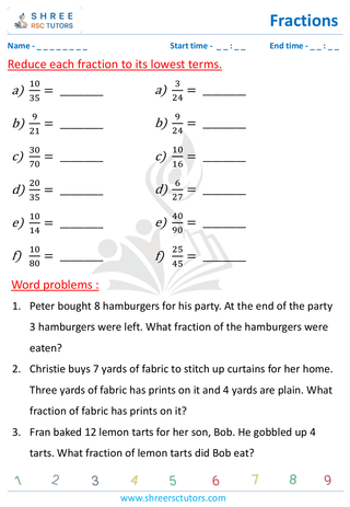 Grade 4  Maths worksheet: Rational numbers - Simplify the fractions