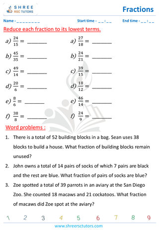 Grade 4  Maths worksheet: Rational numbers - Simplify the fractions