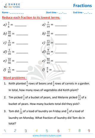 Grade 4  Maths worksheet: Rational numbers - Simplify the fractions