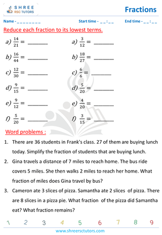 Grade 4  Maths worksheet: Rational numbers - Simplify the fractions