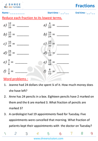 Grade 4  Maths worksheet: Rational numbers - Simplify the fractions