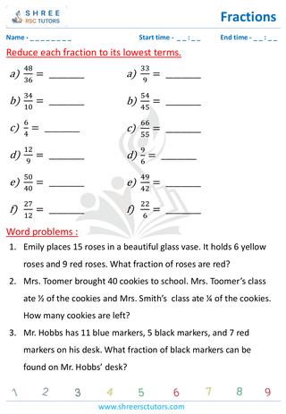 Grade 4  Maths worksheet: Rational numbers - Simplify the fractions