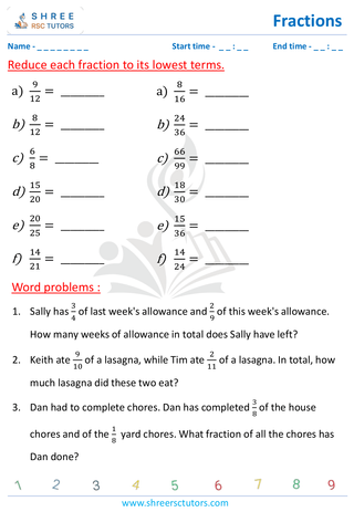 Grade 4  Maths worksheet: Rational numbers - Simplify the fractions