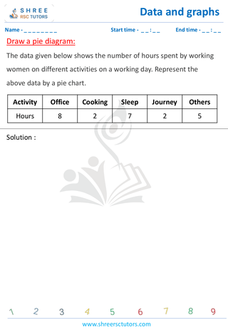 Grade 4  Maths worksheet: Statistics representations - Drawing pie graphs