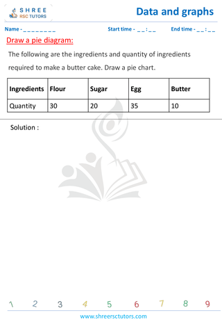 Grade 4  Maths worksheet: Statistics representations - Drawing pie graphs