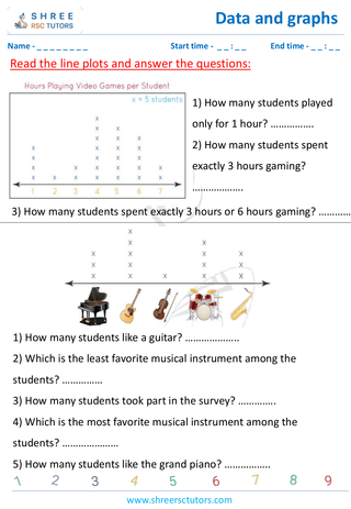 Grade 4  Maths worksheet: Statistics representations - Interpreting line plots