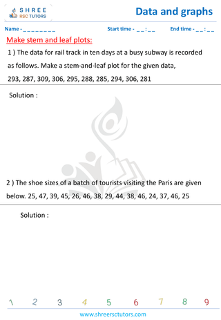 Grade 4  Maths worksheet: Statistics representations - Make stem and leaf plots