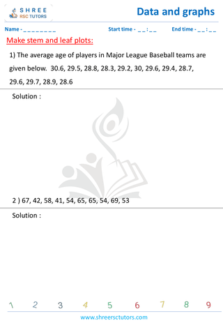 Grade 4  Maths worksheet: Statistics representations - Make stem and leaf plots