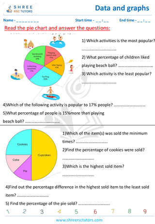 Grade 4  Maths worksheet: Statistics representations - Reading pie graphs