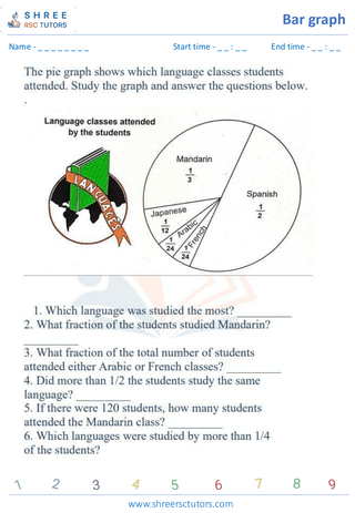 Grade 4  Maths worksheet: Statistics representations - Reading pie graphs