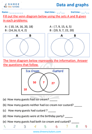 Grade 4  Maths worksheet: Statistics representations - Venn diagram with three sets