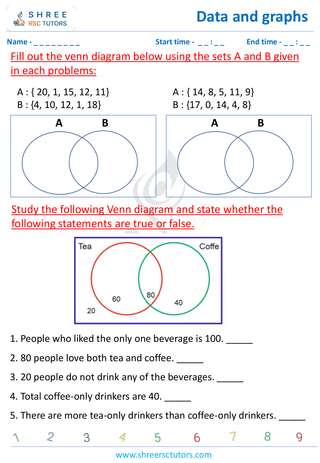 Grade 4  Maths worksheet: Statistics representations - Venn diagram with three sets