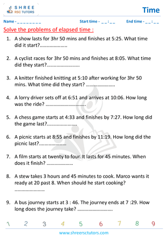 Grade 4  Maths worksheet: Time application - Elapsed time