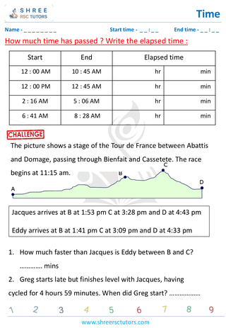 Grade 4  Maths worksheet: Time application - Elapsed time