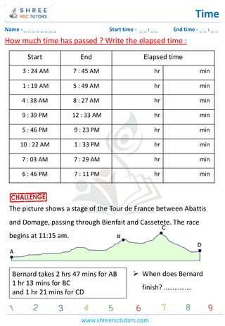 Grade 4  Maths worksheet: Time application - Elapsed time