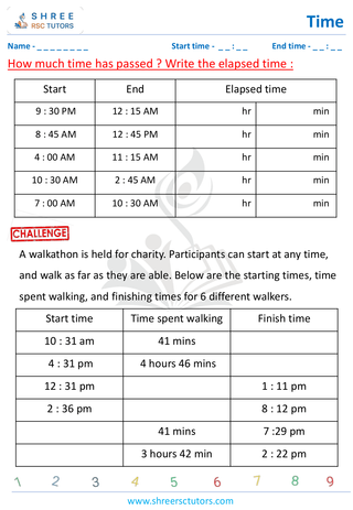 Grade 4  Maths worksheet: Time application - Elapsed time