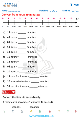 Grade 4  Maths worksheet: Time application - Time conversion