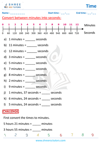 Grade 4  Maths worksheet: Time application - Time conversion