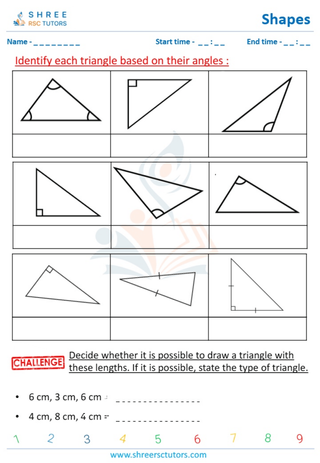 Grade 4  Maths worksheet: Tringles Quadrilaterals - Classifying triangles