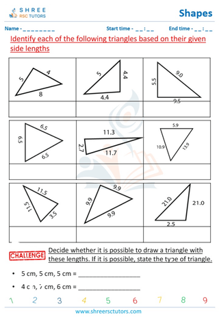 Grade 4  Maths worksheet: Tringles Quadrilaterals - Classifying triangles