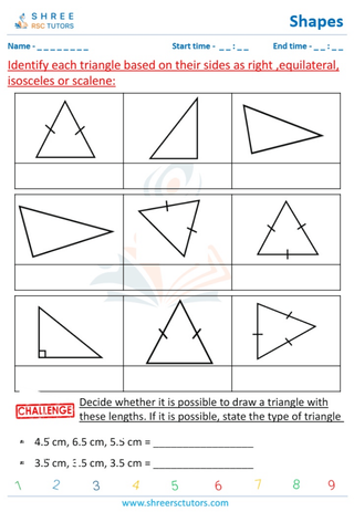 Grade 4  Maths worksheet: Tringles Quadrilaterals - Classifying triangles