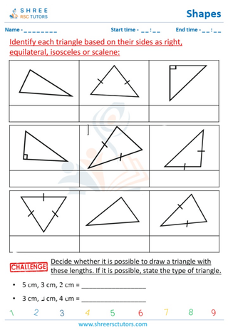 Grade 4  Maths worksheet: Tringles Quadrilaterals - Classifying triangles