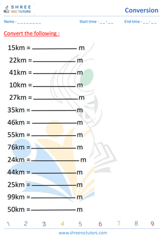 Grade 4  Maths worksheet: Unit transformation - Converting between meters and kilometers