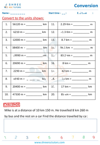 Grade 4  Maths worksheet: Unit transformation - Converting between meters and kilometers