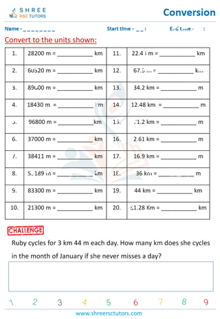 Grade 4  Maths worksheet: Unit transformation - Converting between meters and kilometers