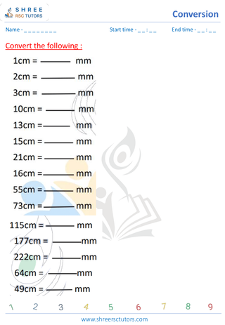 Grade 4  Maths worksheet: Unit transformation - Converting millimeters, centimeters, and meters