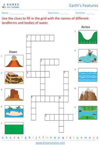 Grade 4  Science worksheet: Earth's Features - Identifying landforms and bodies of water