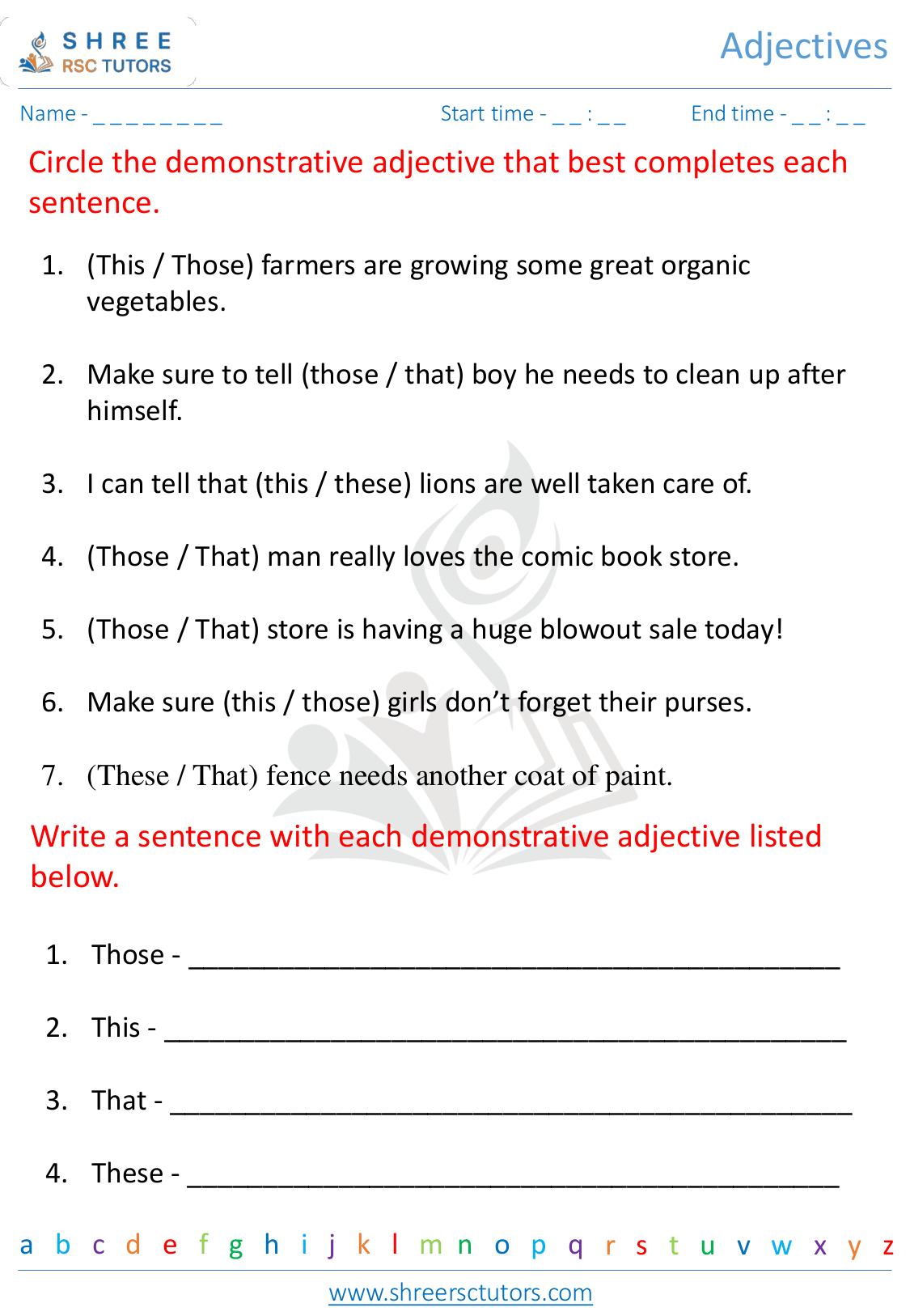 Adjectives worksheets for grade 5 english shree rsc tutors