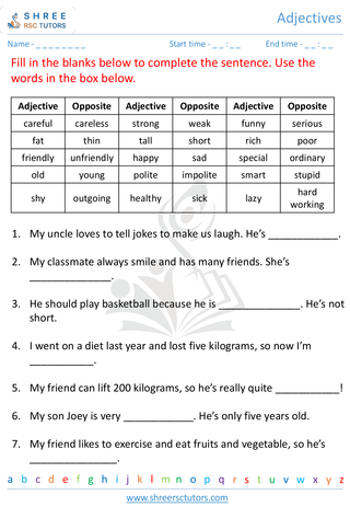 Grade 5  English worksheet: Adjectives