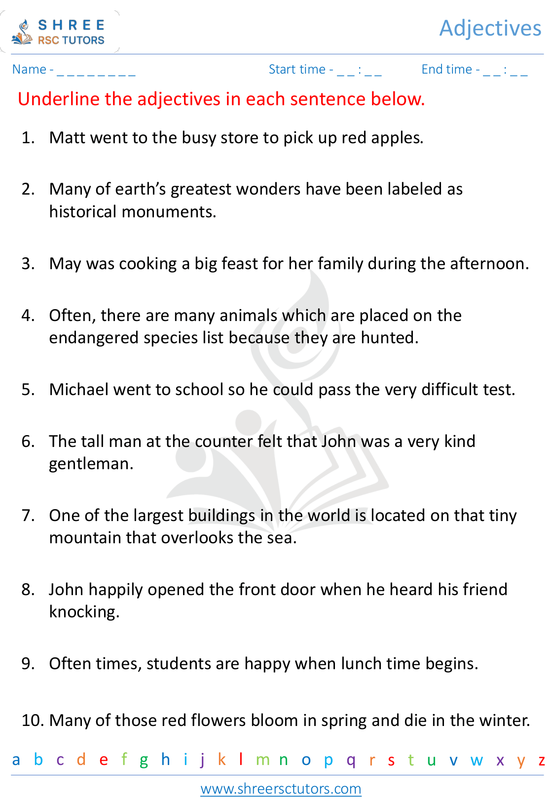 Adjectives worksheets for grade 5 english shree rsc tutors