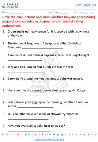 Grade 5  English worksheet: Conjunctions