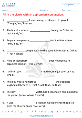 Grade 5  English worksheet: Conjunctions