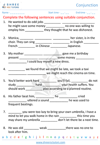 Grade 5  English worksheet: Conjunctions