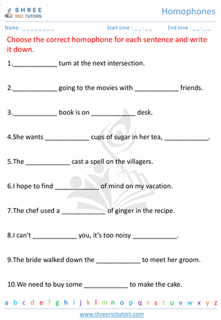 Grade 5  English worksheet: Homophones