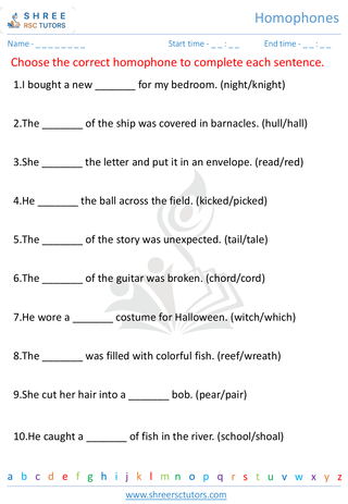 Grade 5  English worksheet: Homophones