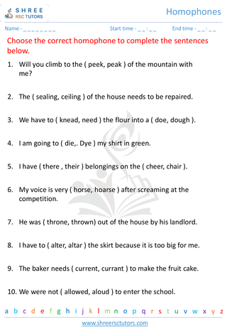 Grade 5  English worksheet: Homophones