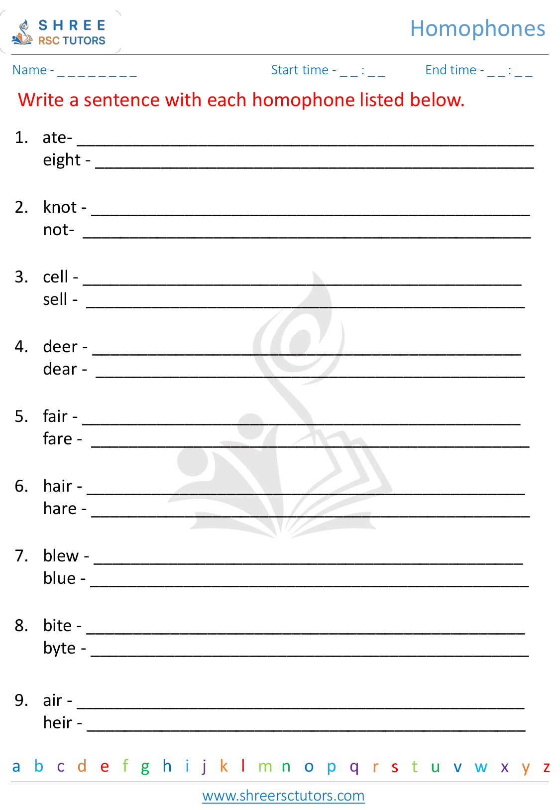 Homophones Worksheets For Grade 5 English Shree Rsc Tutors