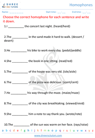 Grade 5  English worksheet: Homophones