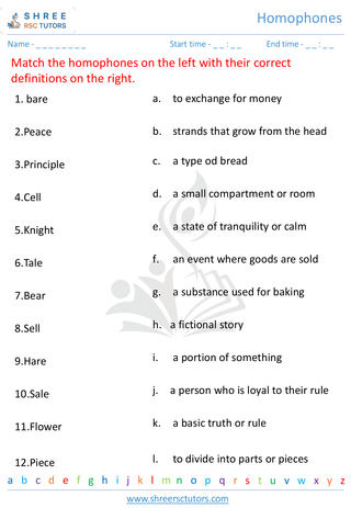 Grade 5  English worksheet: Homophones