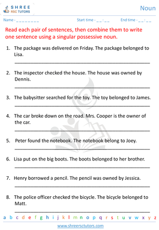 Grade 5  English worksheet: Noun