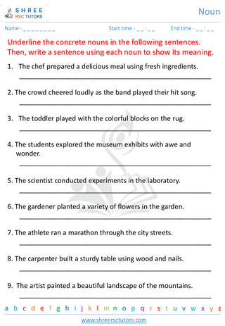 Grade 5  English worksheet: Noun