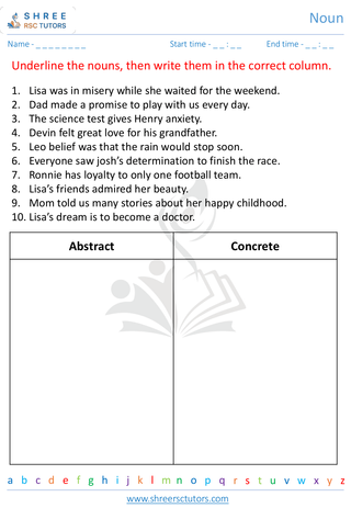 Grade 5  English worksheet: Noun