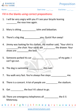 Grade 5  English worksheet: Preposition