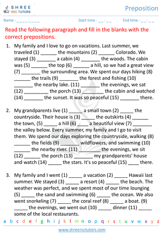 Grade 5  English worksheet: Preposition