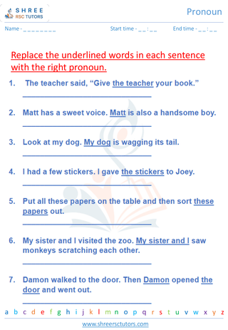 Grade 5  English worksheet: Pronoun