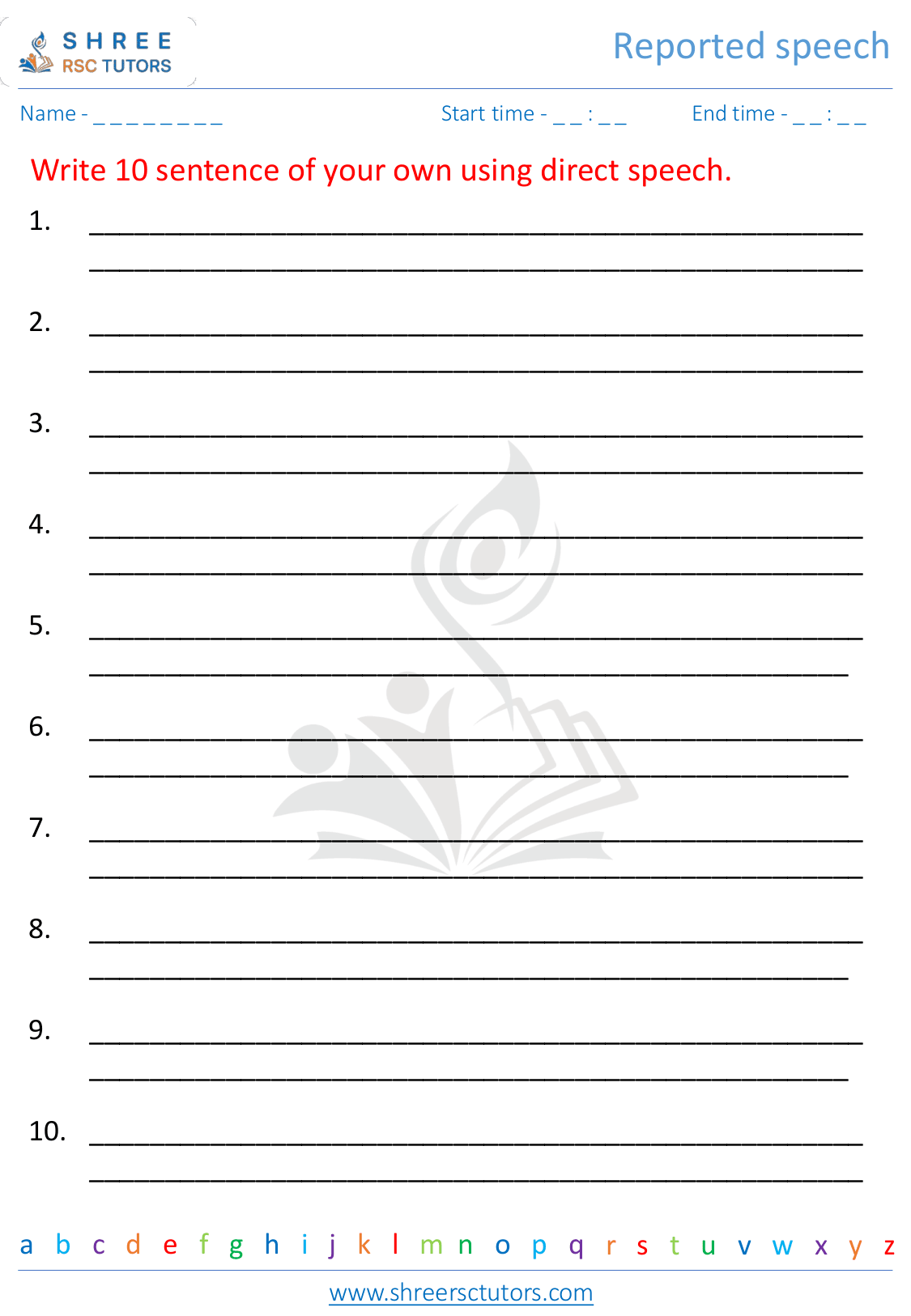 Reported speech worksheets for Grade 5 English | shree rsc tutors